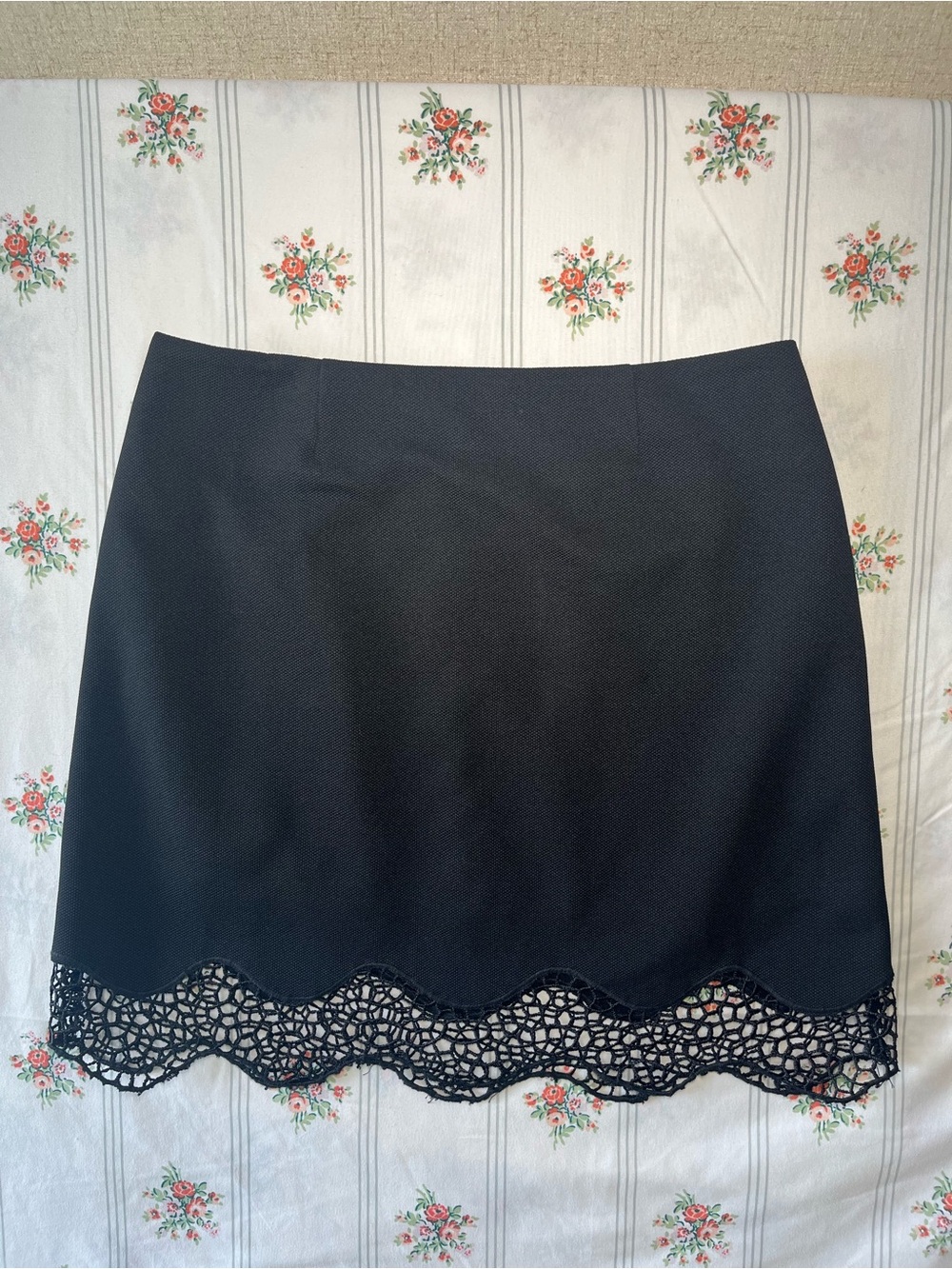 Lush Black Mini Skirt with Scalloped Lace Hem